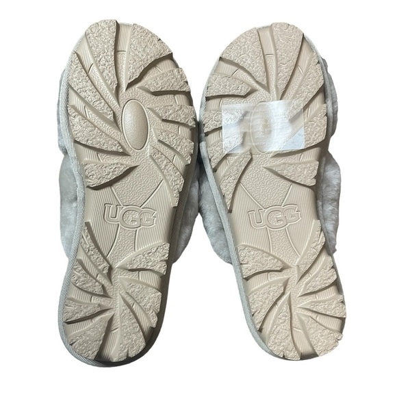 UGG Fuzzette Fluffy Cross Strap Sheepskin Slippers Goat Silver Grey NEW Size 5 - Picture 10 of 11
